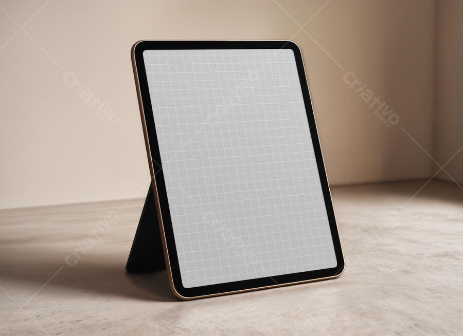 Mockup de Tablet Moderno em Mesa Bege
