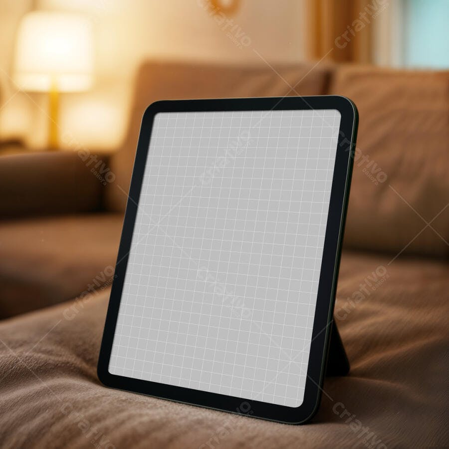 Mockup de Tablet Moderno em Ambiente Acogedor