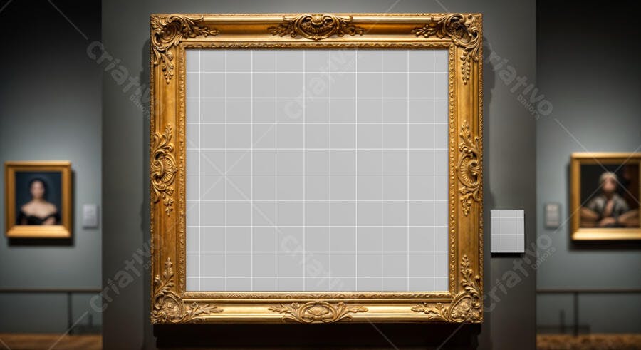 Mockup de Moldura Dourada Clássica em Galeria de Arte