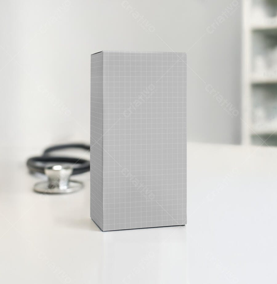 Mockup de Embalagem Médica Realista em Ambiente Clínico