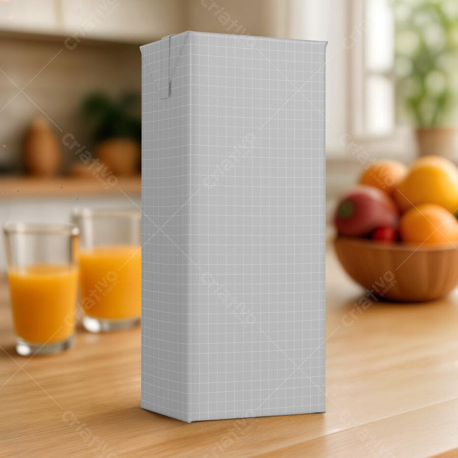 Mockup de Embalagem para Suco: Design Minimalista em Cinza