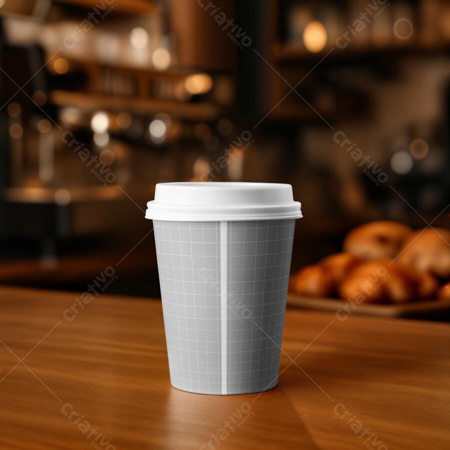 Mockup Realista de Copo de Café em Cafeteria