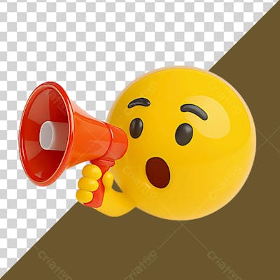 Emoji 3D surpreso enquanto fala em um megafone