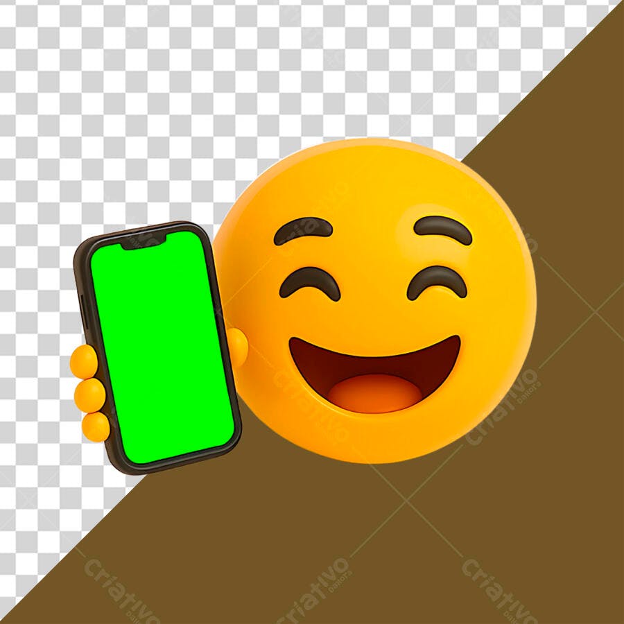 Emoji Feliz com Celular PSD Editável