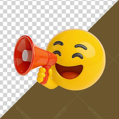 Emoji 3D sorrindo enquanto segura e fala em um megafone
