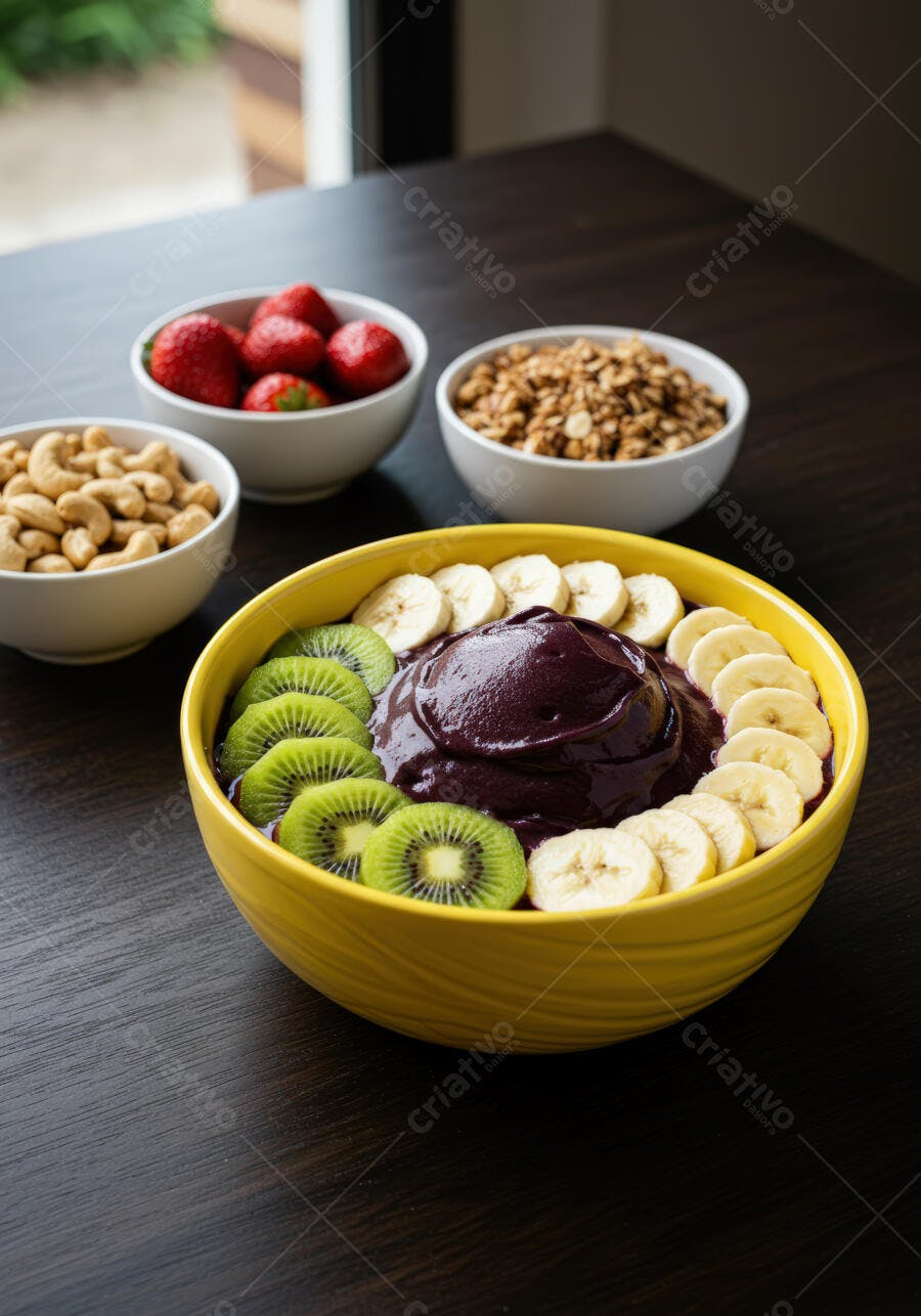 Açaí com Banana e Kiwi em Bowl Amarelo