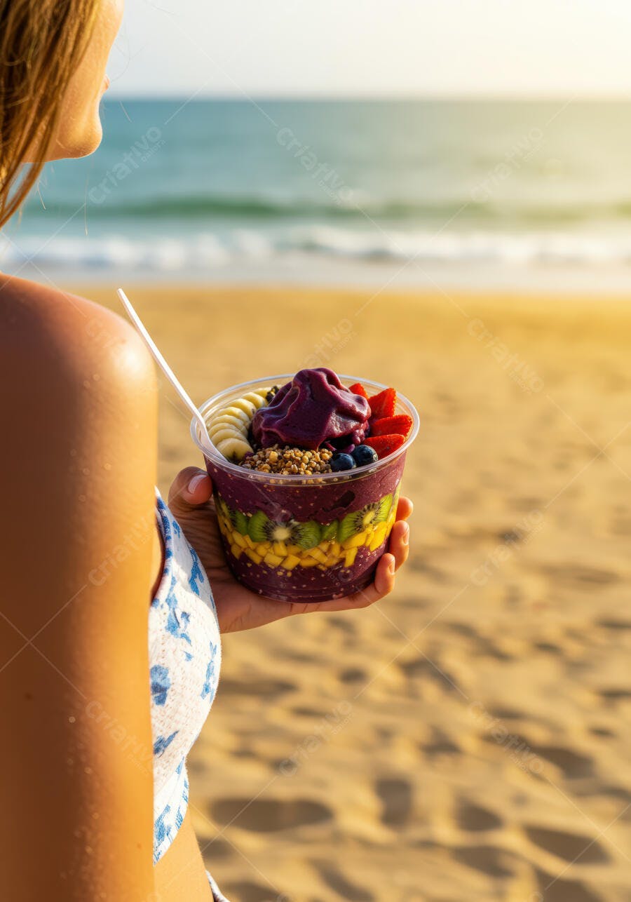 Açaí na praia ao entardecer