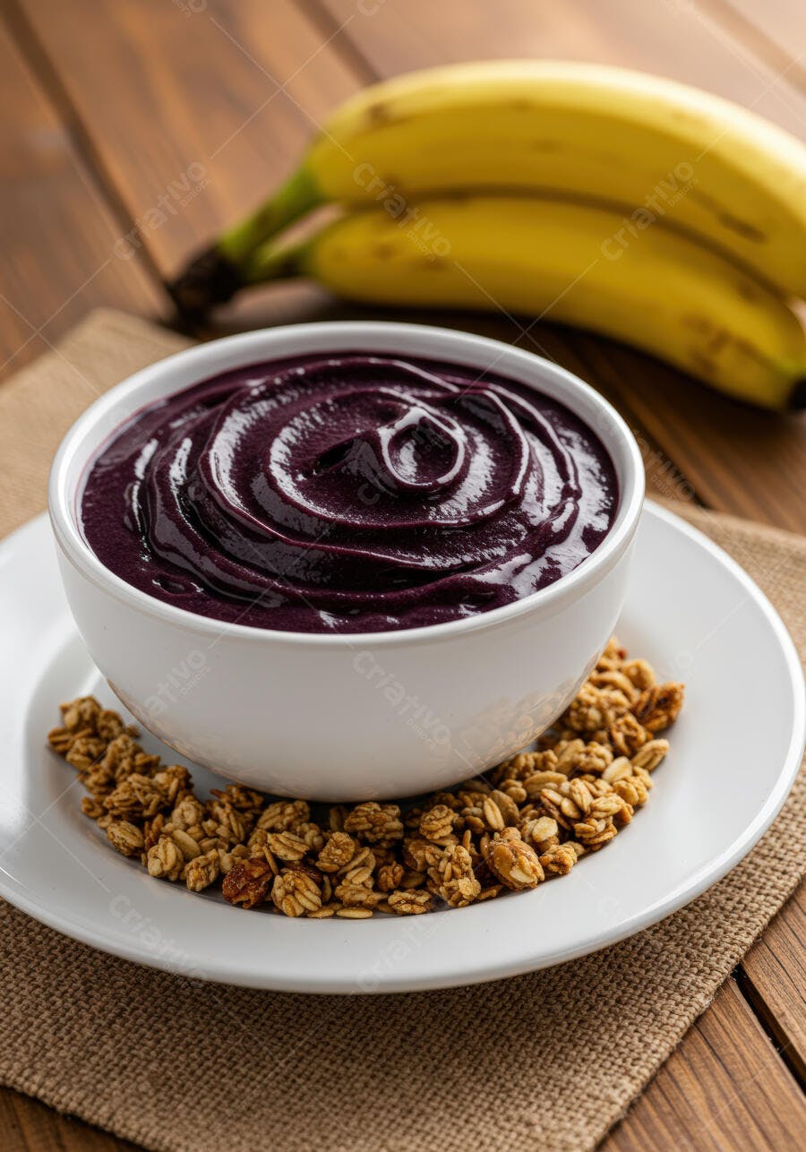 Açaí com granola e bananas