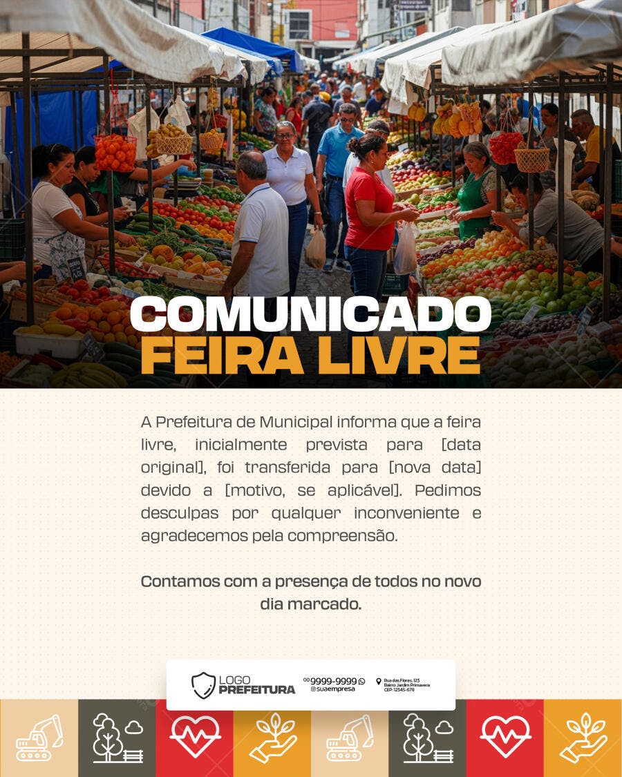 Flyer para Comunicado de Feira Livre PSD Editável