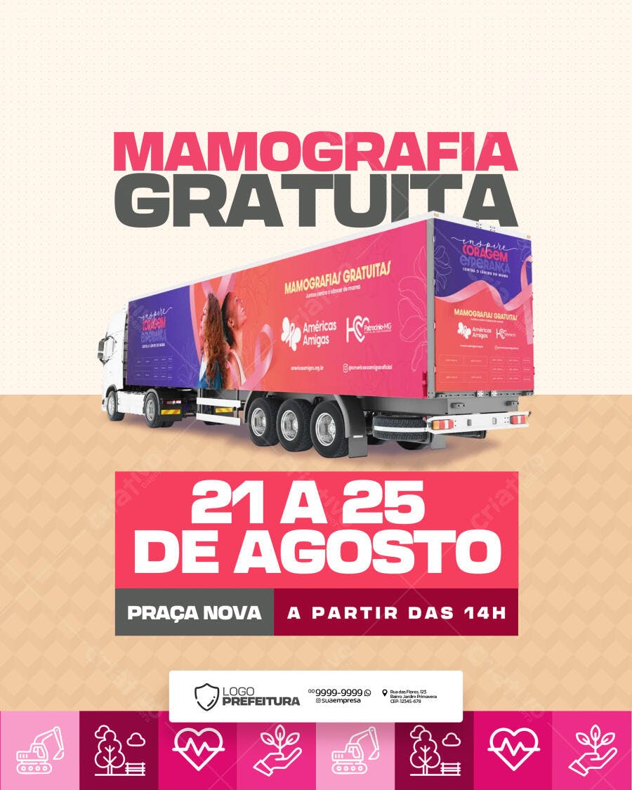 Flyer Mamografia Gratuita 21 a 25 de Agosto PSD Editável