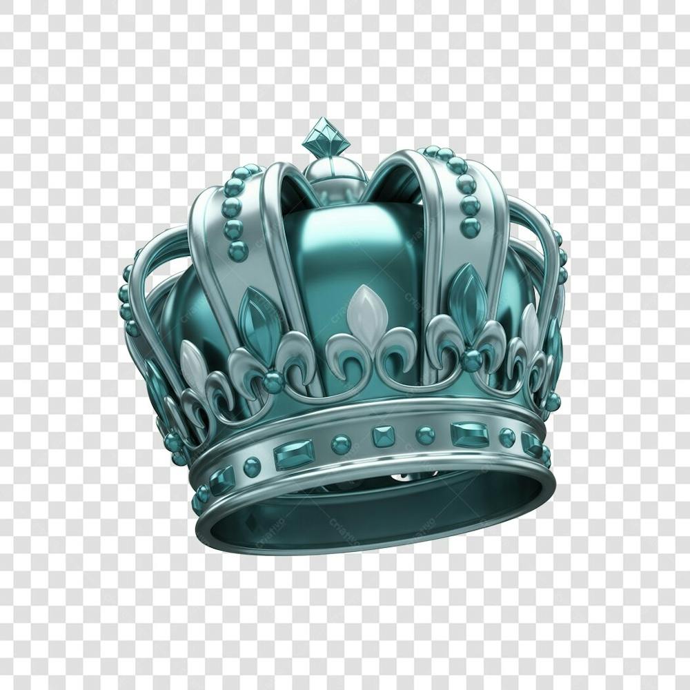 Coroa Rei Rainha Icon Azul e Branco Brilhante Elemento 3D Render PNG Transparente (21)