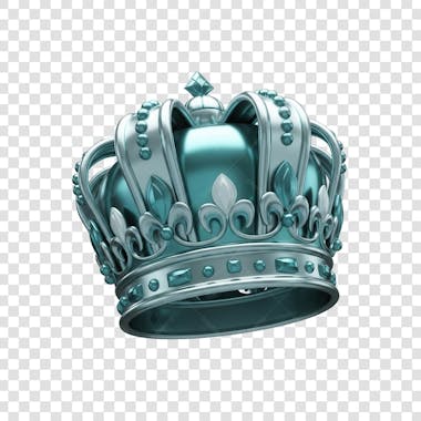 Coroa Rei Rainha Icon Azul e Branco Brilhante Elemento 3D Render PNG Transparente (21)
