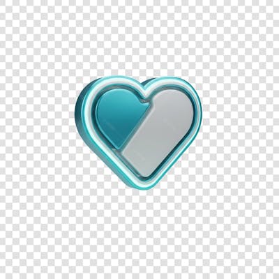 Coração Ícone Azul e Branco Brilhante Elemento 3D Render PNG Transparente (14)