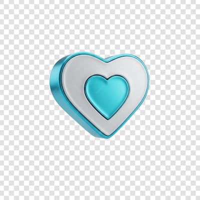 Coração Ícone Azul e Branco Brilhante Elemento 3D Render PNG Transparente (16)