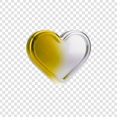 Coração Ícone Amarelo dourado e Branco Brilhante Elemento 3D Render PNG Transparente (14)