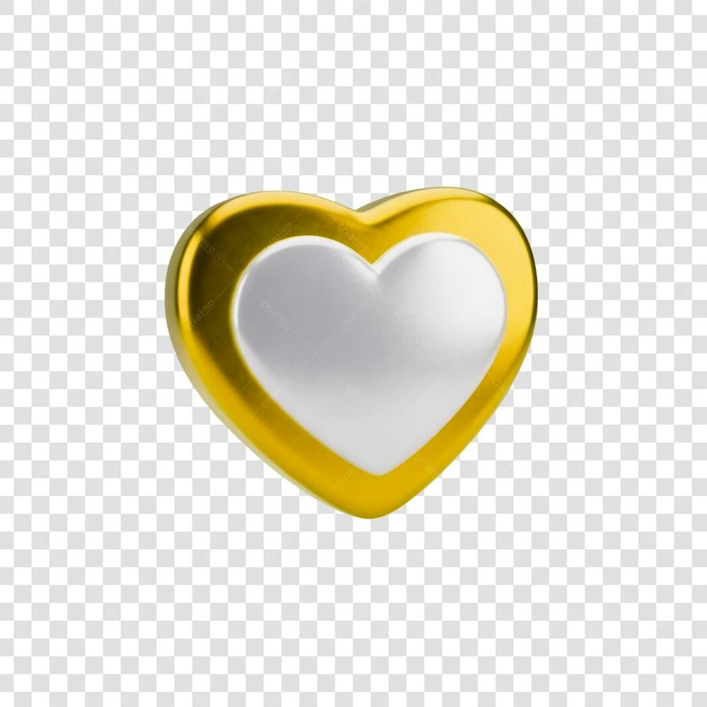 Coração Ícone Amarelo dourado e Branco Brilhante Elemento 3D Render PNG Transparente (1)