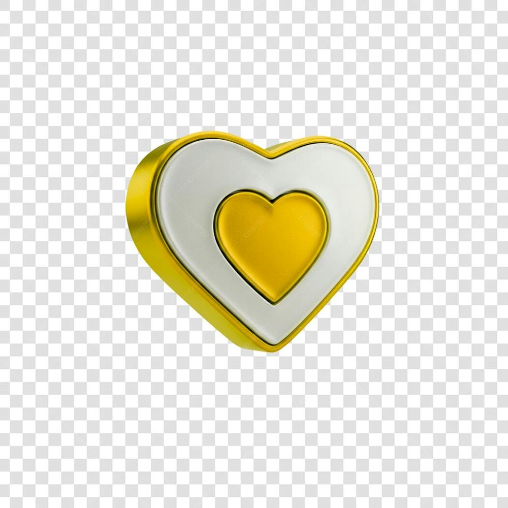 Coração Ícone Amarelo dourado e Branco Brilhante Elemento 3D Render PNG Transparente (17)