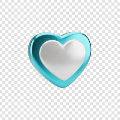 Coração Ícone Azul e Branco Brilhante Elemento 3D Render PNG Transparente (24)