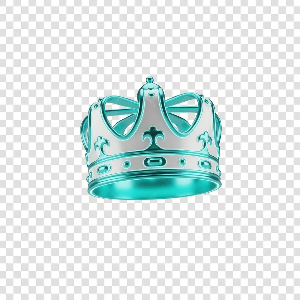 Coroa Rei Rainha Icon Azul e Branco Brilhante Elemento 3D Render PNG Transparente (8)