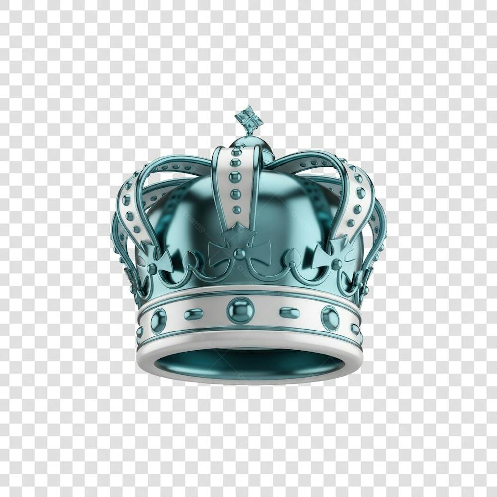 Coroa Rei Rainha Icon Azul e Branco Brilhante Elemento 3D Render PNG Transparente (3)