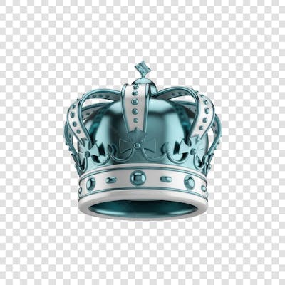 Coroa Rei Rainha Icon Azul e Branco Brilhante Elemento 3D Render PNG Transparente (3)