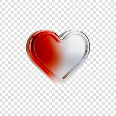 Coração Ícone Vermelho e Branco Brilhante Elemento 3D Render PNG Transparente (11)