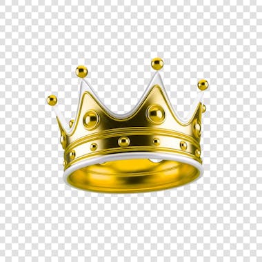 Coroa Rei Rainha Icon Amarelo dourado e Branco Brilhante Elemento 3D Render PNG Transparente (9)