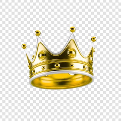Coroa Rei Rainha Icon Amarelo dourado e Branco Brilhante Elemento 3D Render PNG Transparente (9)