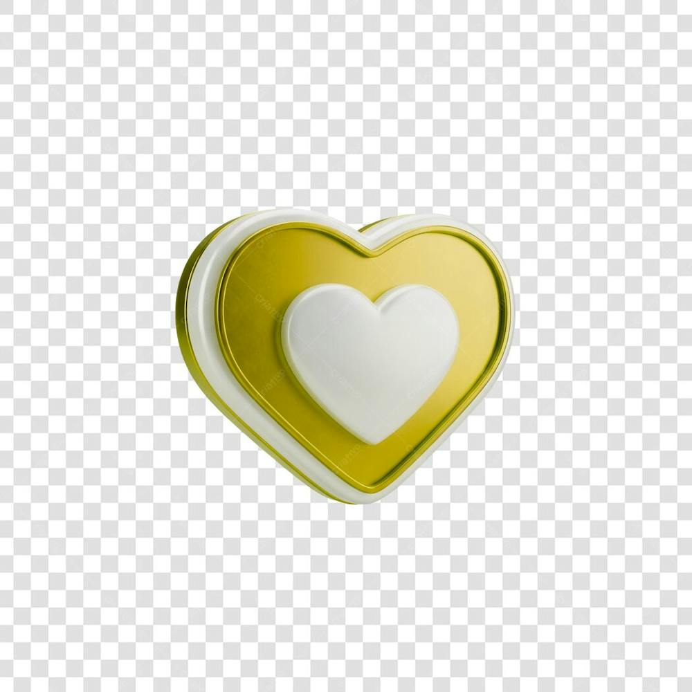Coração Ícone Amarelo dourado e Branco Brilhante Elemento 3D Render PNG Transparente (3)