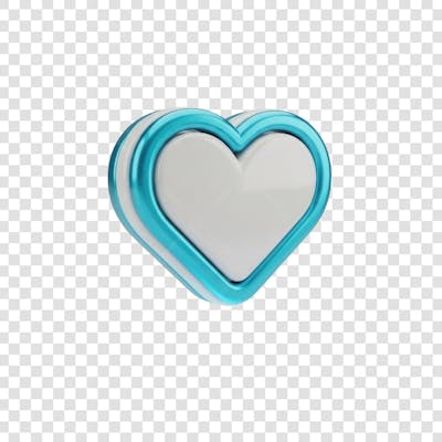 Coração Ícone Azul e Branco Brilhante Elemento 3D Render PNG Transparente (8)