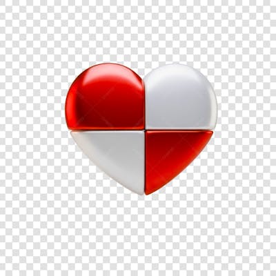 Coração Ícone Vermelho e Branco Brilhante Elemento 3D Render PNG Transparente (21)