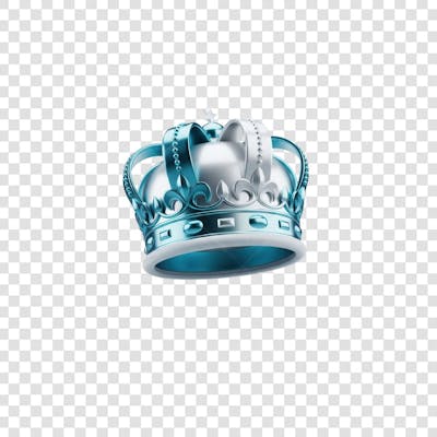 Coroa Rei Rainha Icon Azul e Branco Brilhante Elemento 3D Render PNG Transparente (10)