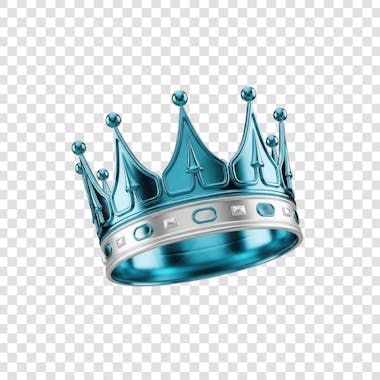 Coroa Rei Rainha Icon Azul e Branco Brilhante Elemento 3D Render PNG Transparente (17)