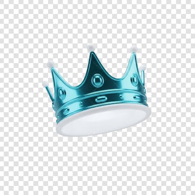 Coroa Rei Rainha Icon Azul e Branco Brilhante Elemento 3D Render PNG Transparente (13)