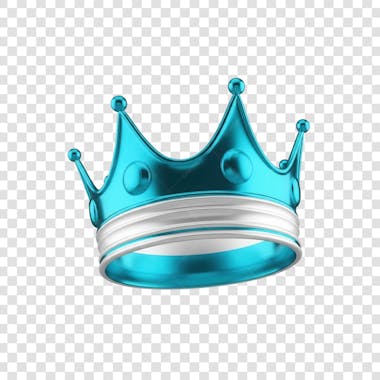 Coroa Rei Rainha Icon Azul e Branco Brilhante Elemento 3D Render PNG Transparente (7)