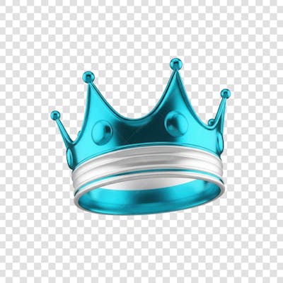 Coroa Rei Rainha Icon Azul e Branco Brilhante Elemento 3D Render PNG Transparente (7)