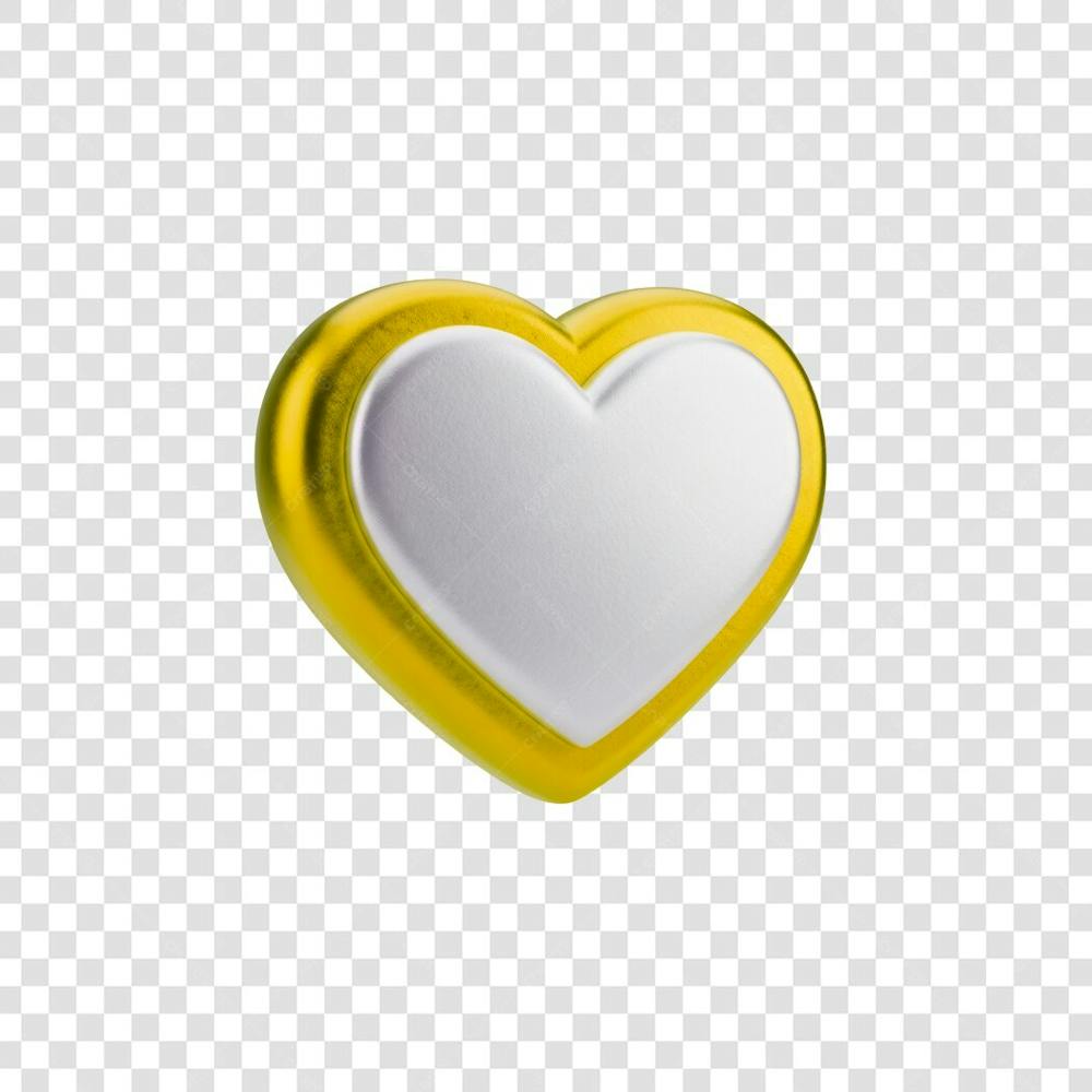 Coração Ícone Amarelo dourado e Branco Brilhante Elemento 3D Render PNG Transparente (16)