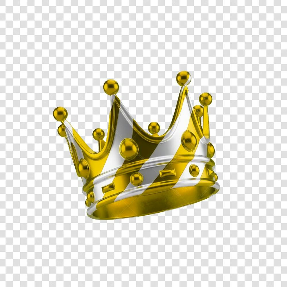 Coroa Rei Rainha Icon Amarelo dourado e Branco Brilhante Elemento 3D Render PNG Transparente (6)