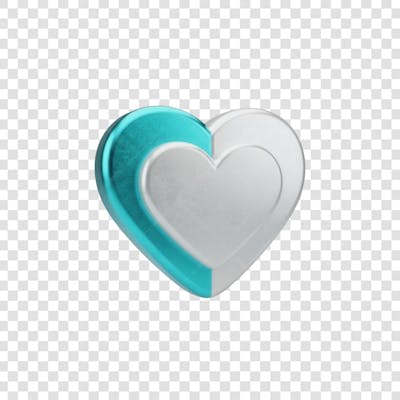 Coração Ícone Azul e Branco Brilhante Elemento 3D Render PNG Transparente (12)