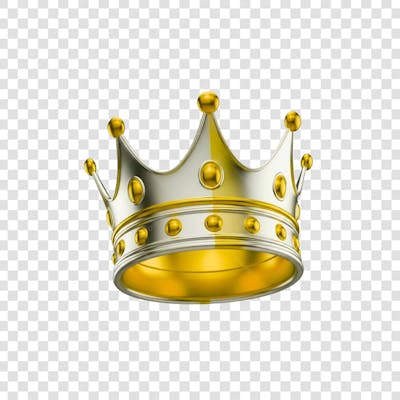 Coroa Rei Rainha Icon Amarelo dourado e Branco Brilhante Elemento 3D Render PNG Transparente (2)