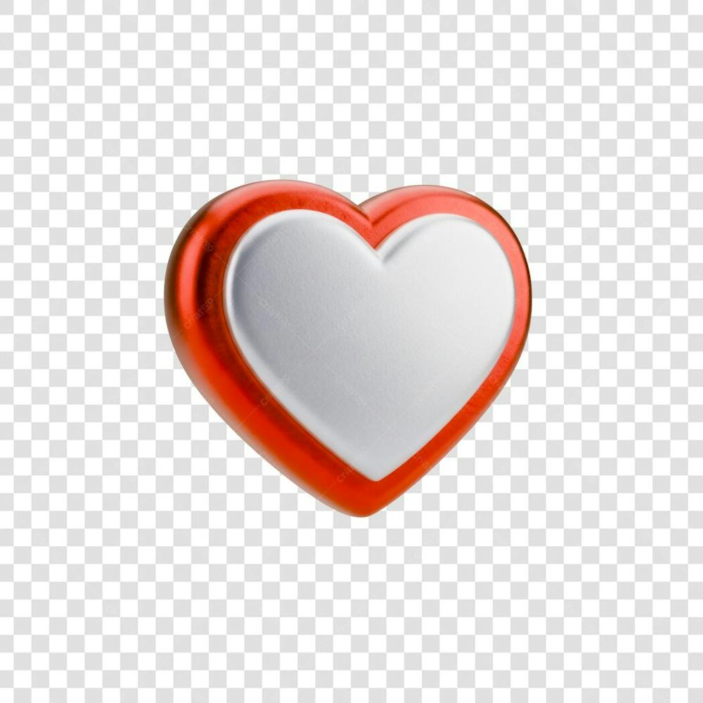 Coração Ícone Vermelho e Branco Brilhante Elemento 3D Render PNG Transparente (13)