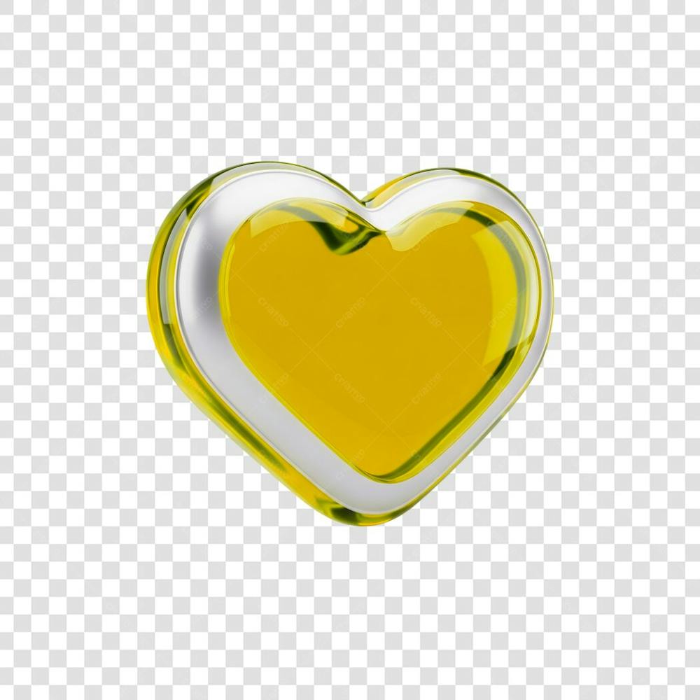 Coração Ícone Amarelo dourado e Branco Brilhante Elemento 3D Render PNG Transparente (2)