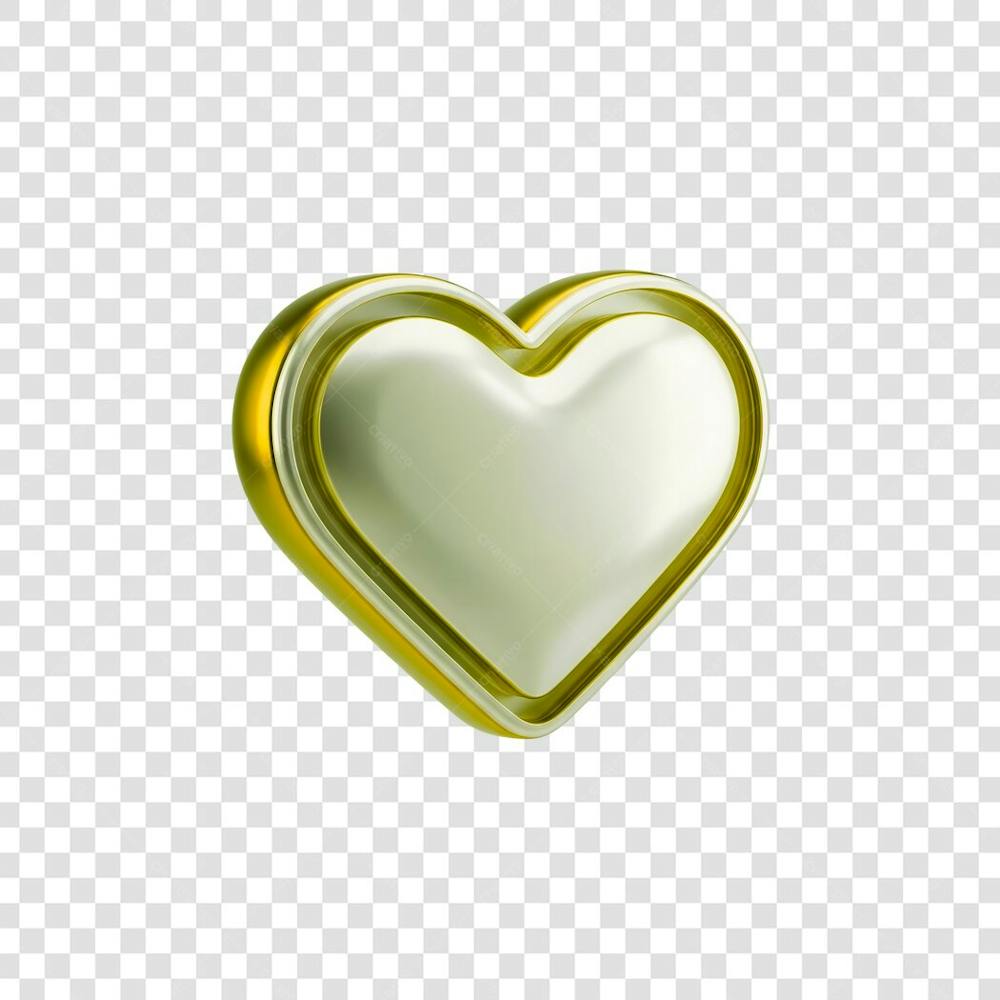 Coração Ícone Amarelo dourado e Branco Brilhante Elemento 3D Render PNG Transparente (6)