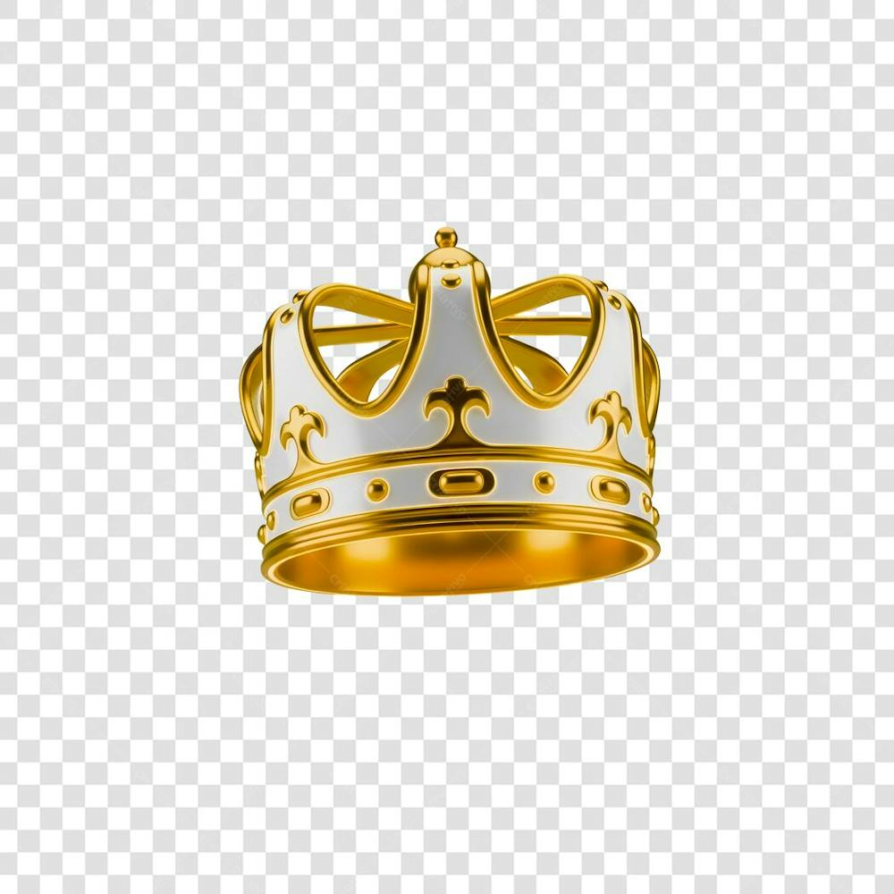 Coroa Rei Rainha Icon Amarelo dourado e Branco Brilhante Elemento 3D Render PNG Transparente (8)