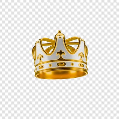 Coroa Rei Rainha Icon Amarelo dourado e Branco Brilhante Elemento 3D Render PNG Transparente (8)