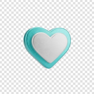 Coração Ícone Azul e Branco Brilhante Elemento 3D Render PNG Transparente (19)