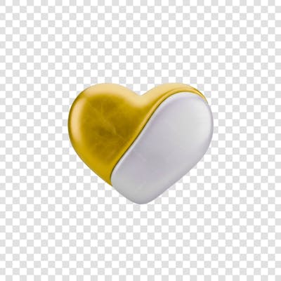 Coração Ícone Amarelo dourado e Branco Brilhante Elemento 3D Render PNG Transparente (11)