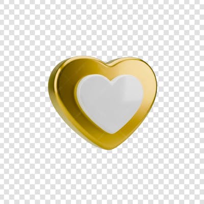 Coração Ícone Amarelo dourado e Branco Brilhante Elemento 3D Render PNG Transparente (12)