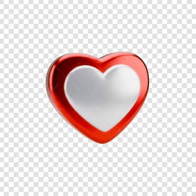Coração Ícone Vermelho e Branco Brilhante Elemento 3D Render PNG Transparente (22)
