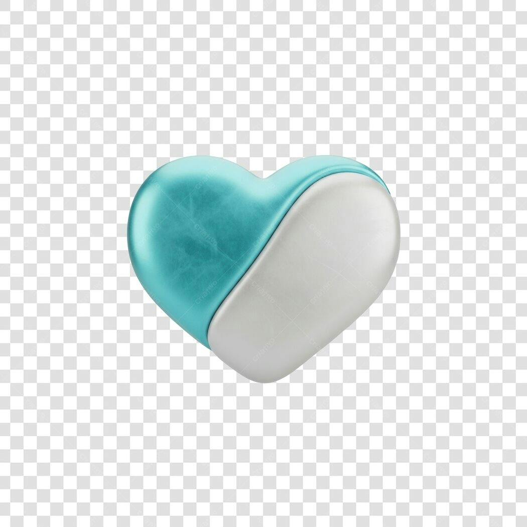 Icone Coração Azul e Prata PNG com fundo transparente